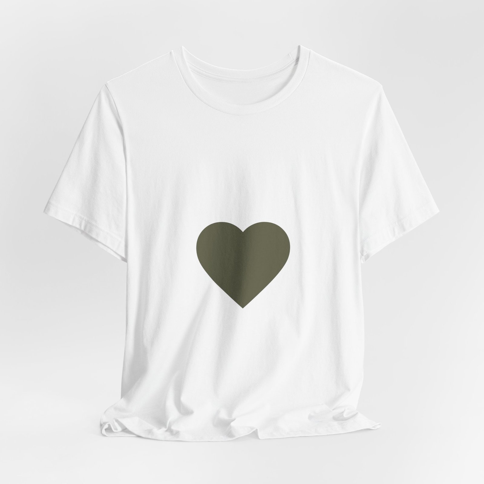 Minimal Olive Heart T-Shirt — Simple Center Heart Tee - Image 4