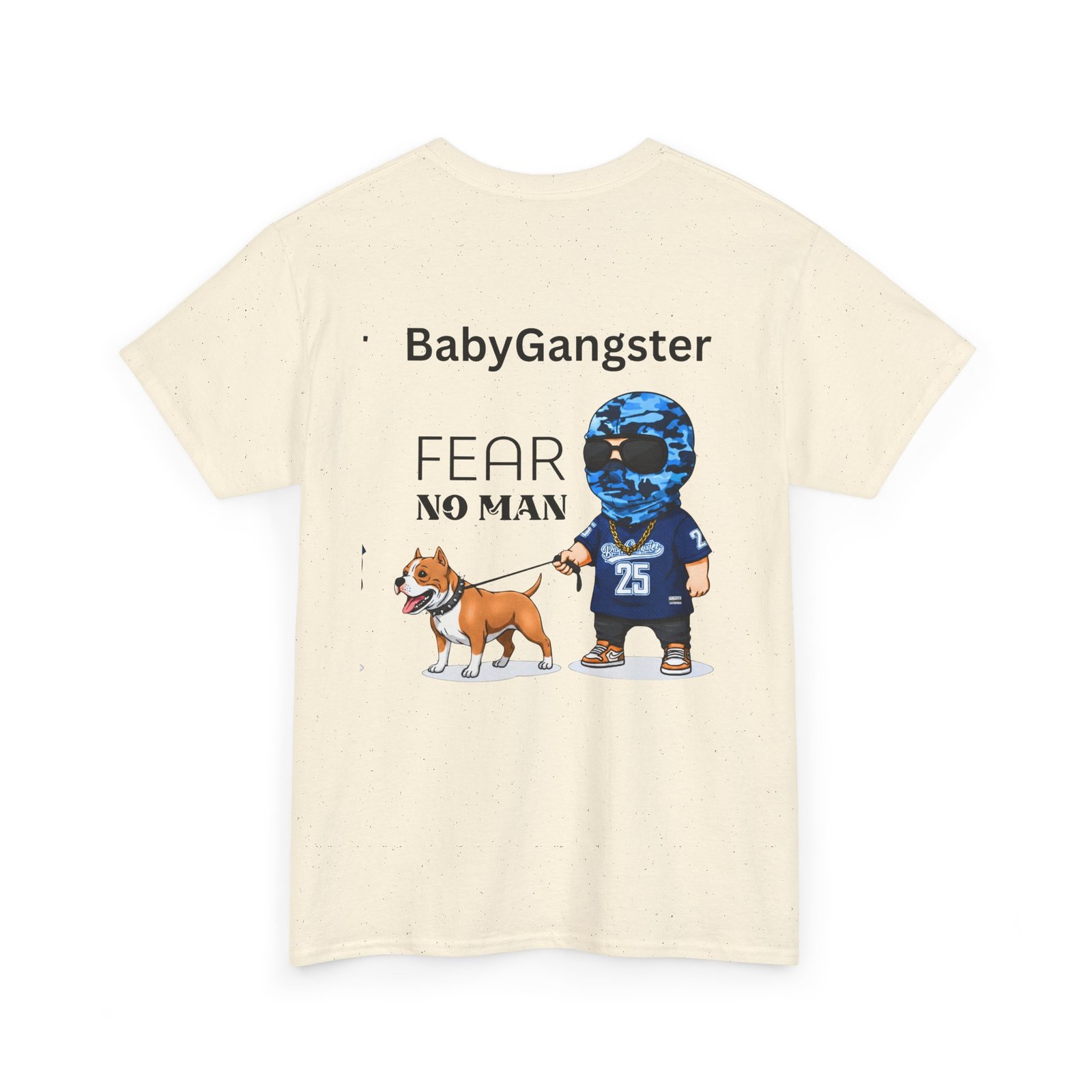 Fear No Man Tee — BabyGangster Graphic T‑Shirt with Helmeted Character & Dog - Image 24