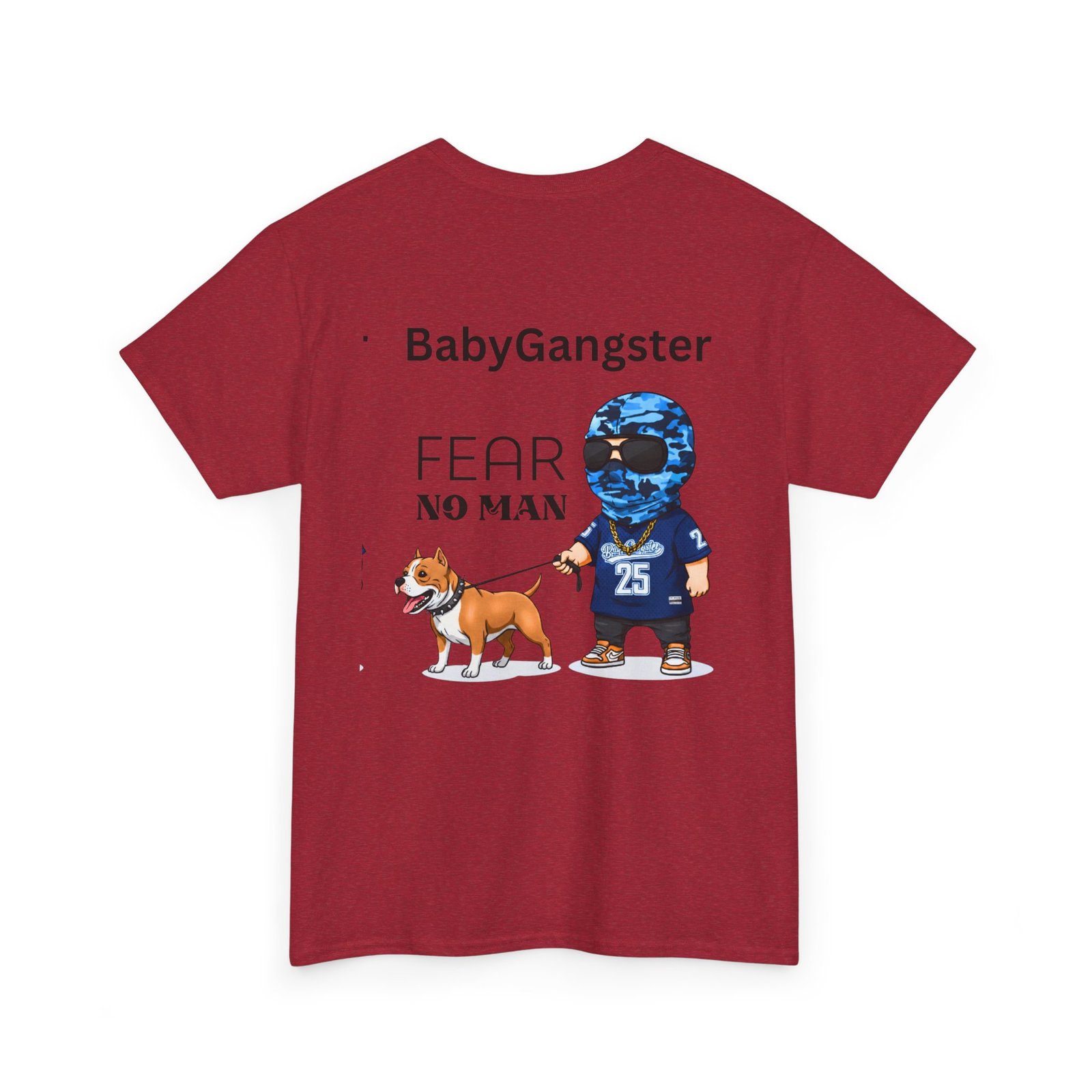 Fear No Man Tee — BabyGangster Graphic T‑Shirt with Helmeted Character & Dog - Image 32
