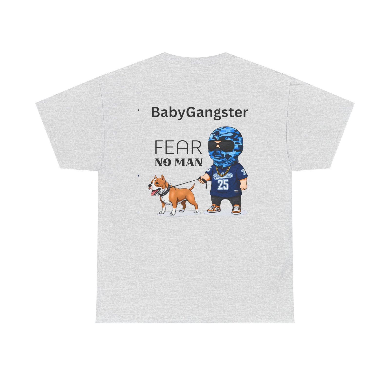 Fear No Man Tee — BabyGangster Graphic T‑Shirt with Helmeted Character & Dog - Image 6