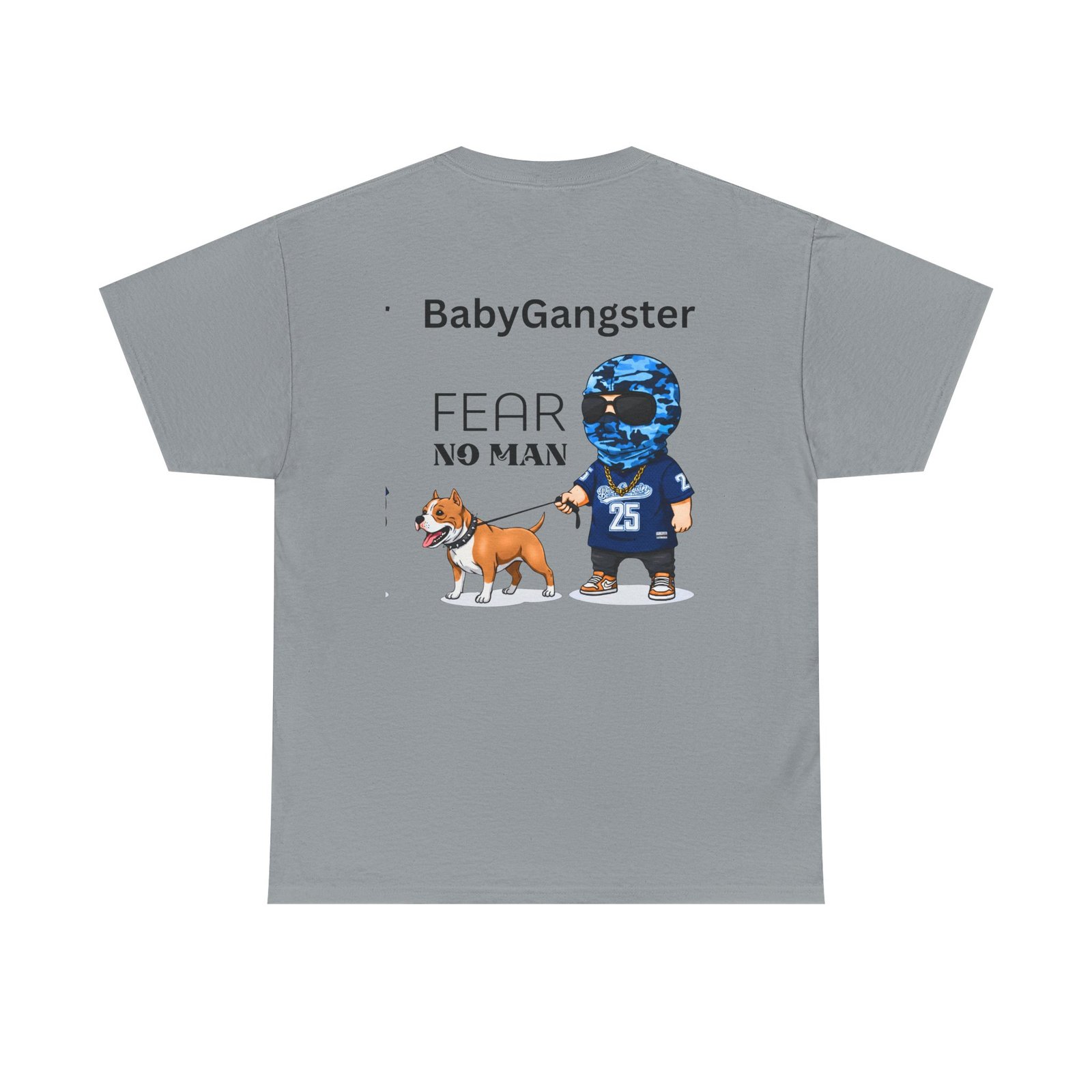 Fear No Man Tee — BabyGangster Graphic T‑Shirt with Helmeted Character & Dog - Image 26