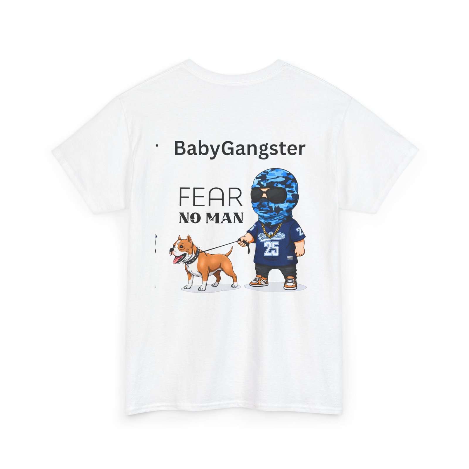 Fear No Man Tee — BabyGangster Graphic T‑Shirt with Helmeted Character & Dog - Image 4
