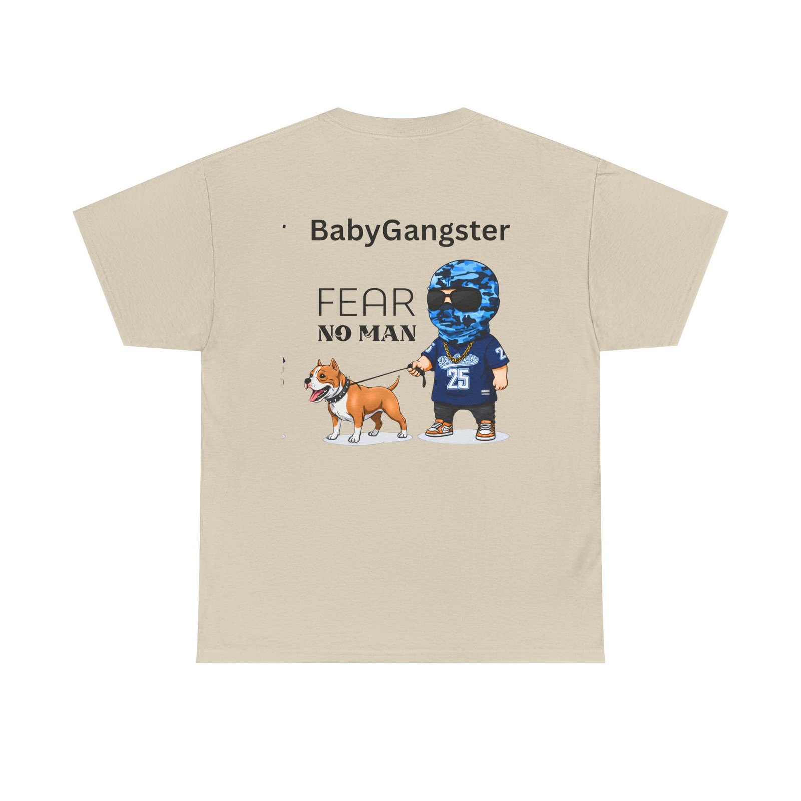 Fear No Man Tee — BabyGangster Graphic T‑Shirt with Helmeted Character & Dog - Image 10