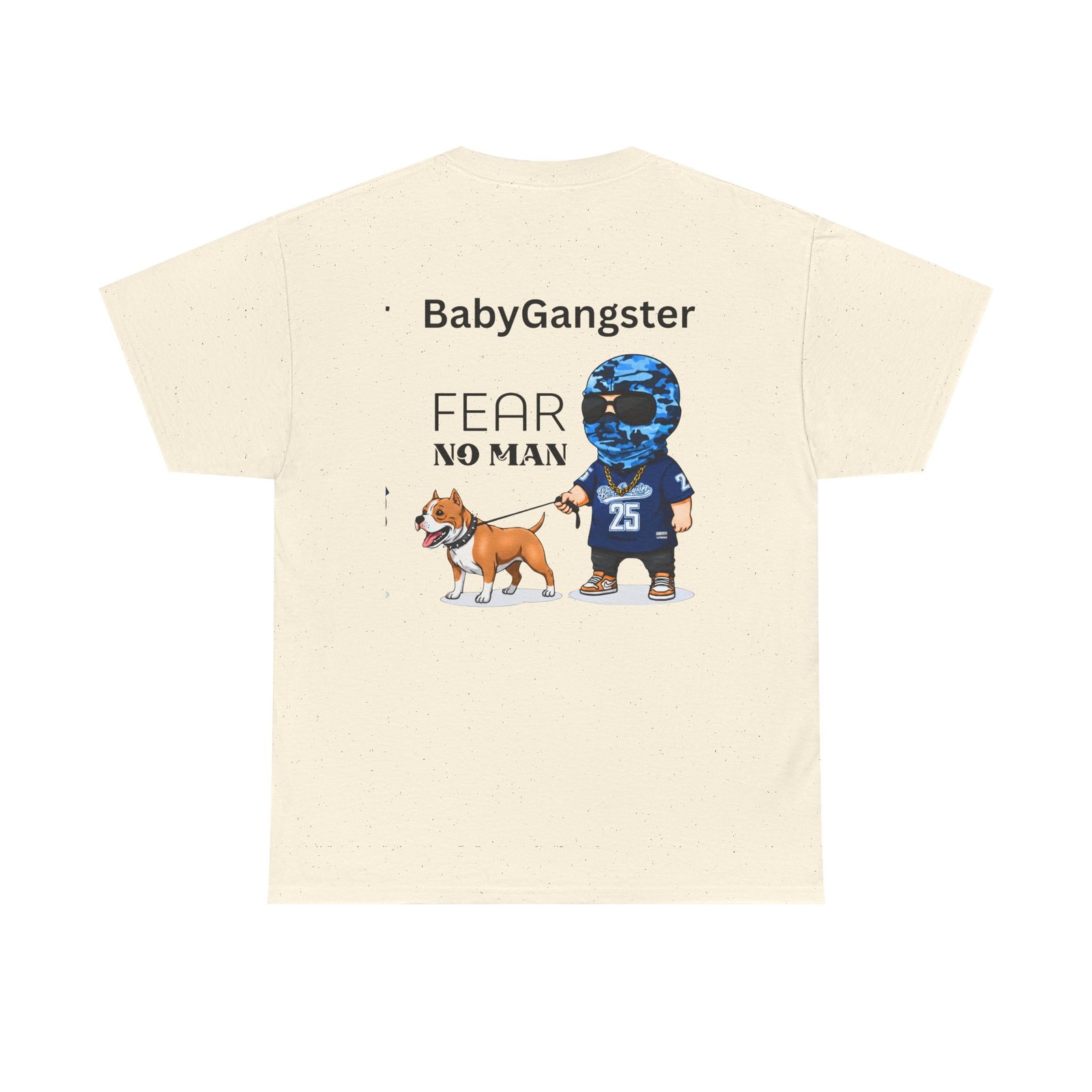 Fear No Man Tee — BabyGangster Graphic T‑Shirt with Helmeted Character & Dog - Image 22