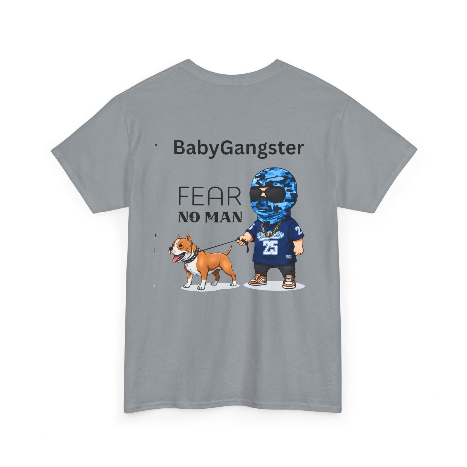Fear No Man Tee — BabyGangster Graphic T‑Shirt with Helmeted Character & Dog - Image 28
