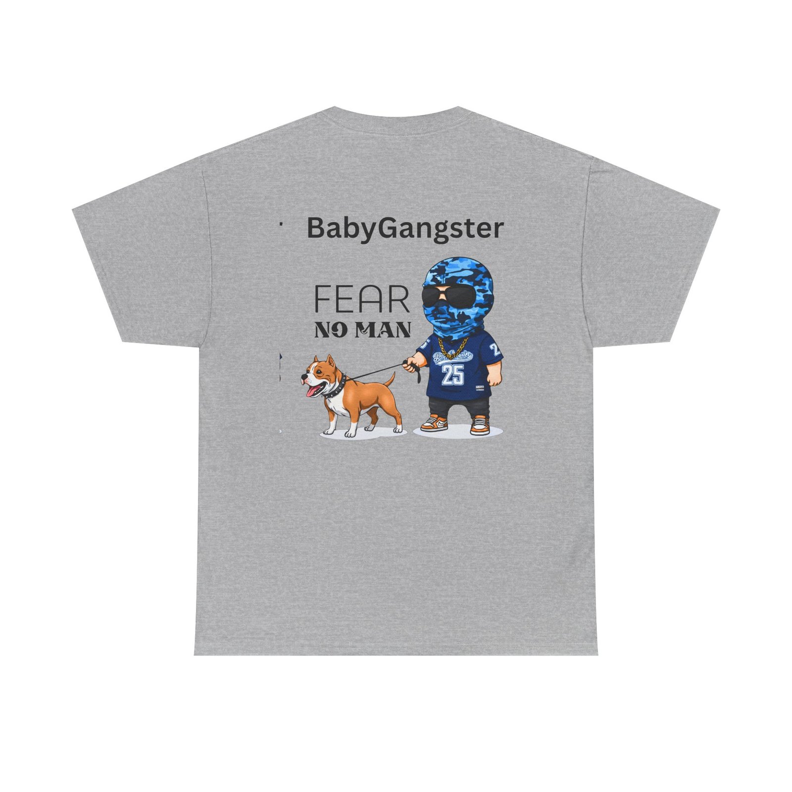 Fear No Man Tee — BabyGangster Graphic T‑Shirt with Helmeted Character & Dog - Image 18