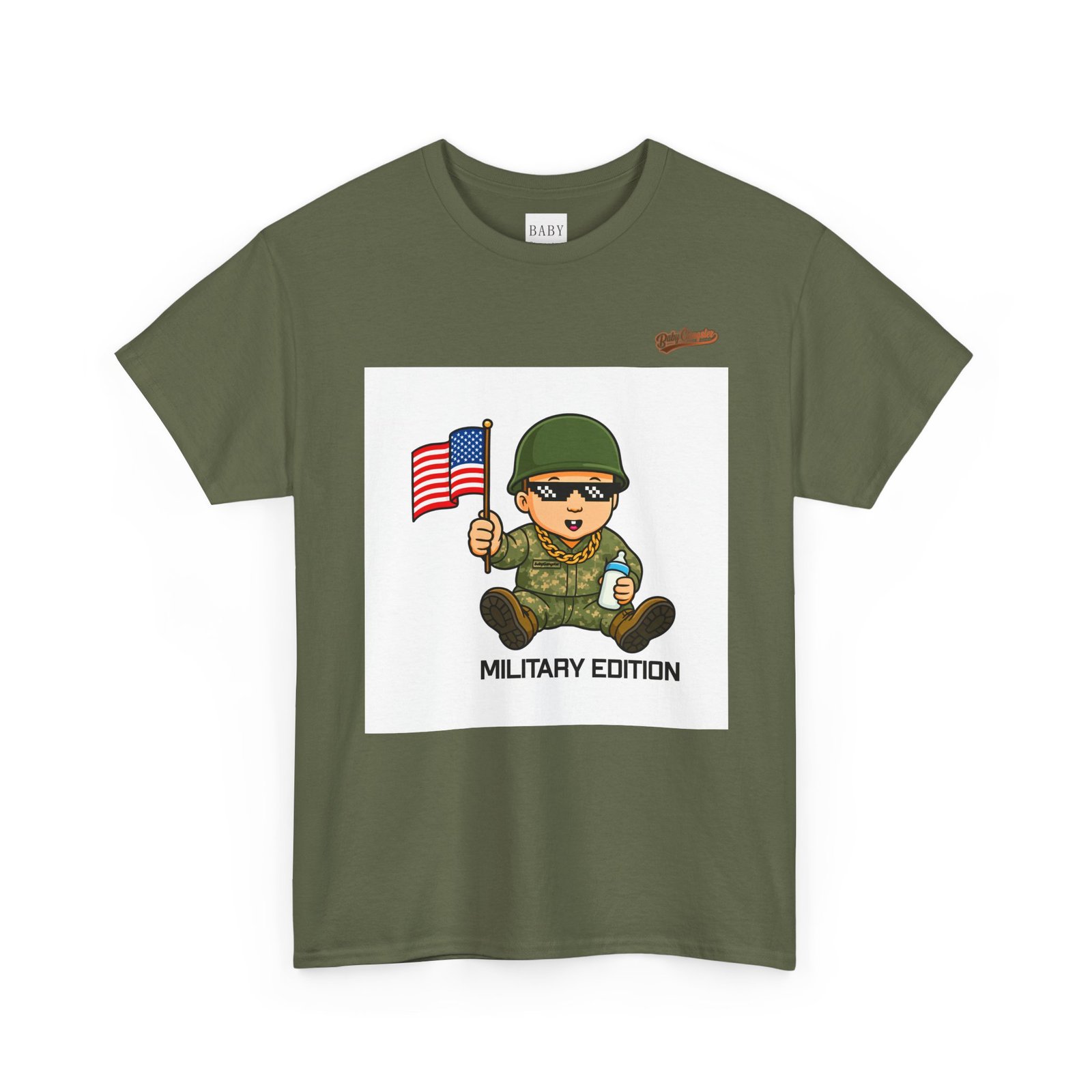 Baby Gangster Military Edition Tee — Cute Soldier Holding American Flag Graphic T-Shirt - Image 3