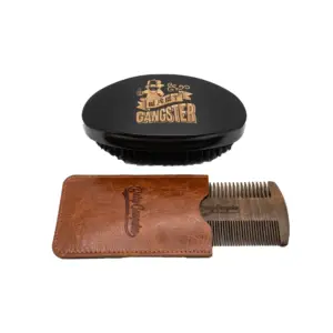 BABY GANGSTER&trade; 360° Boar Bristle Beard Wave Brush and Comb with PU Leather Holder