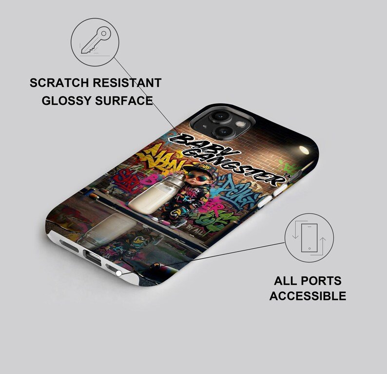 Baby Gangster Iphone Phone Case | Graffiti Urban Art, Baby with Bottle - Image 2